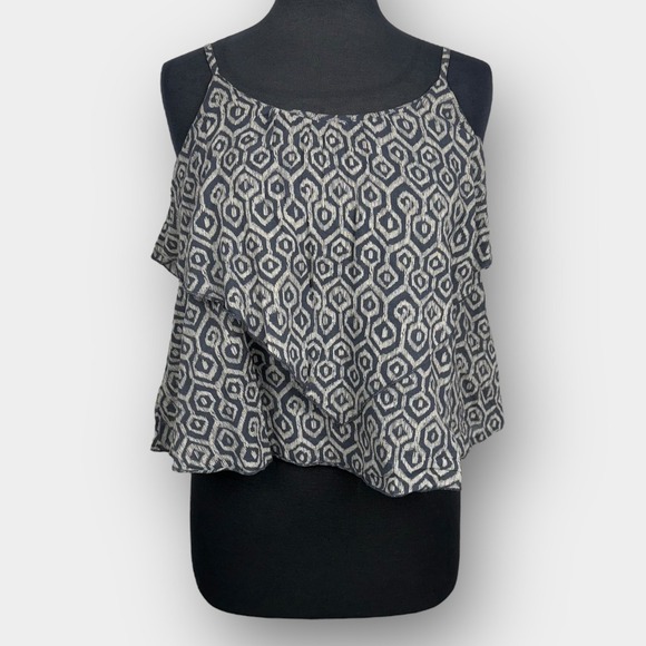 Gap Geometric Ruffle Cami Top Adjustable Straps Navy White XS Fits Like Small - Picture 1 of 9